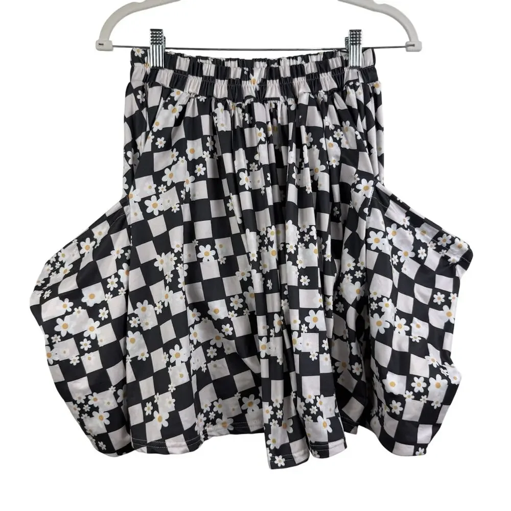The Sister Shop Skirt Girls 16 Checkered Plaid Daisy Floral Large Side Pockets